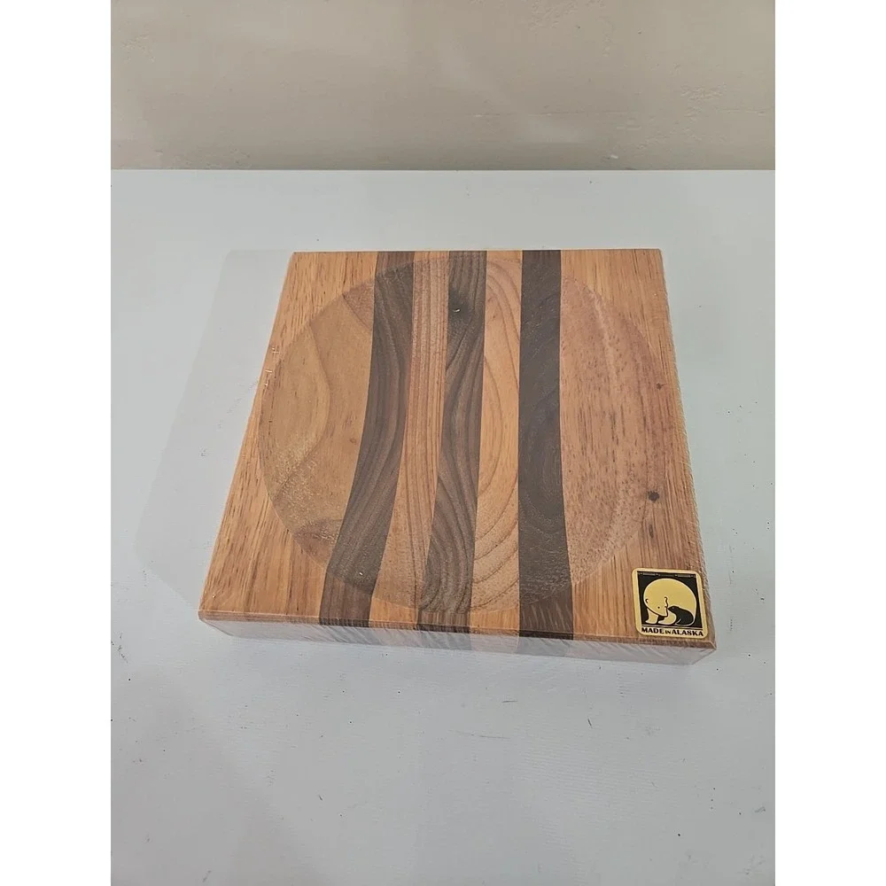 Alaska Ulu Bowl Block 8x8 Herb Prep Chopping Board Maple Walnut Wood USA NEW